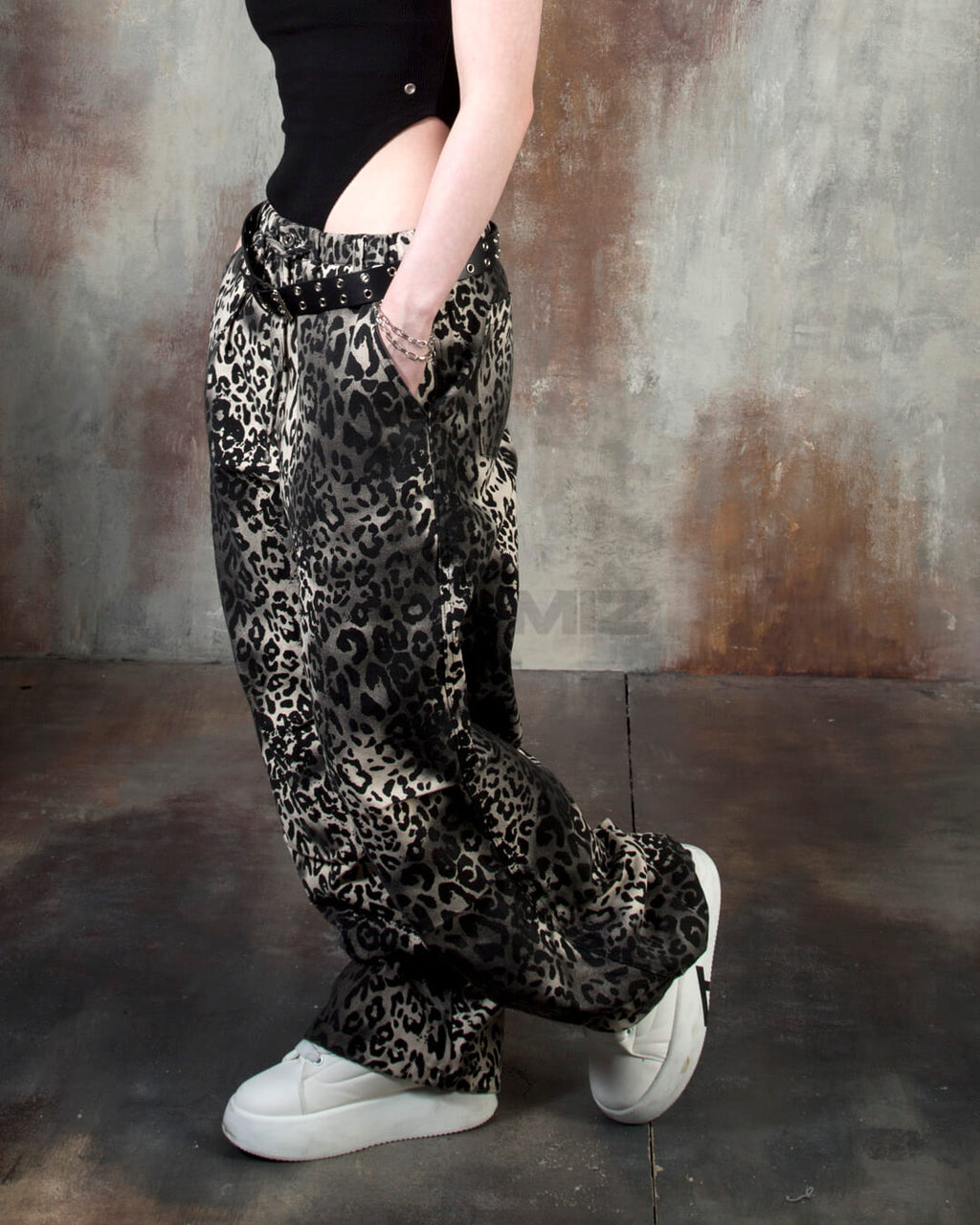 Gradient Leopard Wide-Leg Cotton Pants