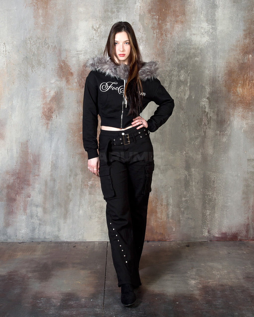 Eyelet Belt Flared Bootcut Cargo Pants