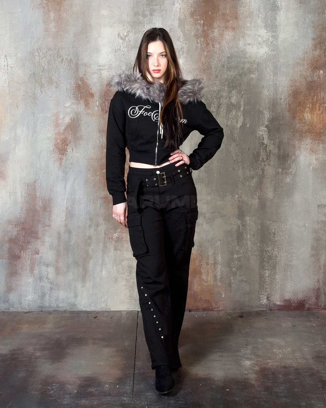 Eyelet Belt Flared Bootcut Cargo Pants