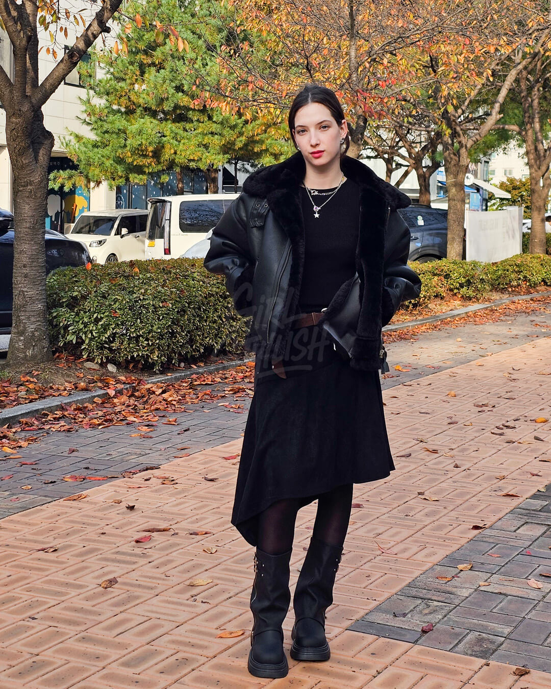 Black Oversized Shearling Leather Jacket