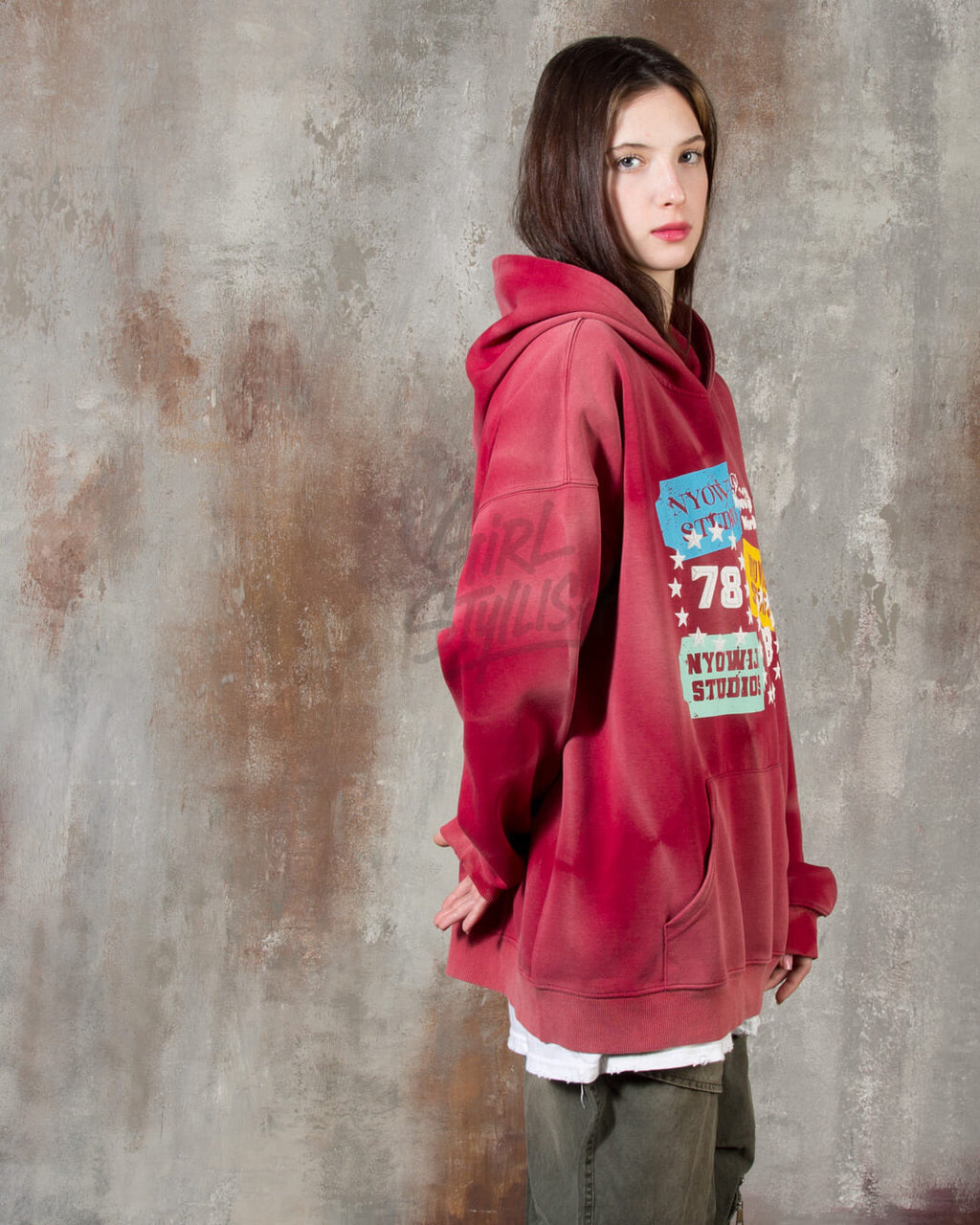 Ticket Graphic Pigment-Washed Oversized Hoodie