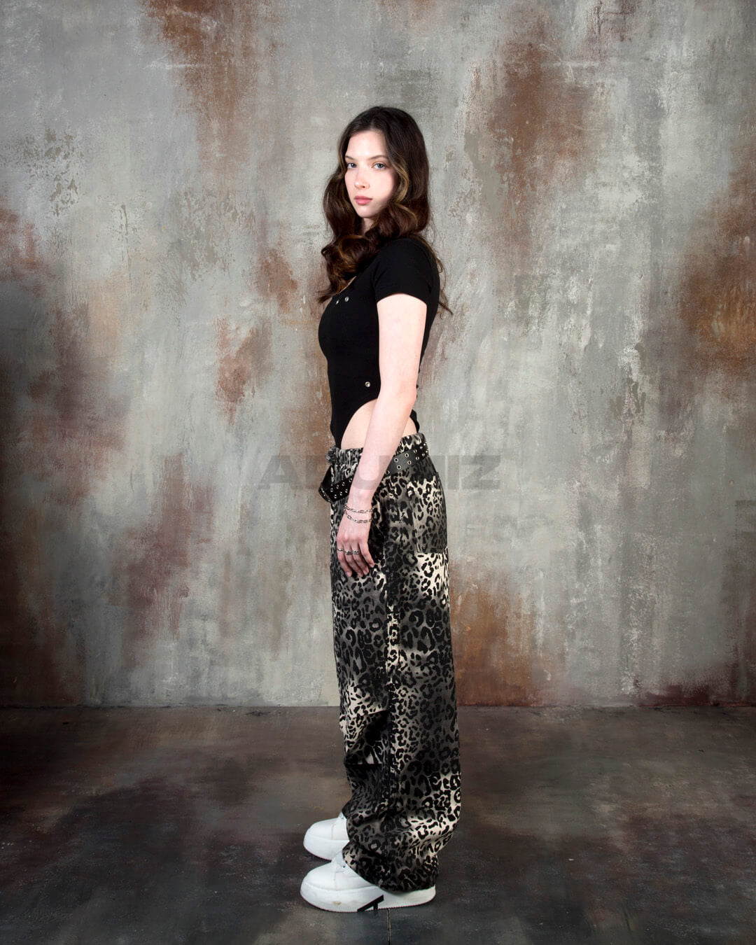 Gradient Leopard Wide-Leg Cotton Pants