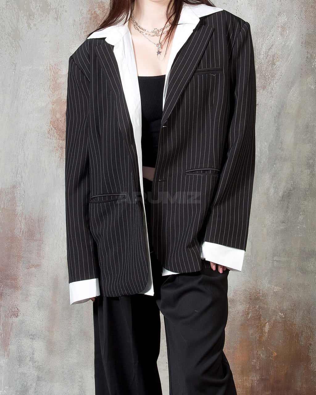Layered Shirt Detail Oversized Blazer Jacket