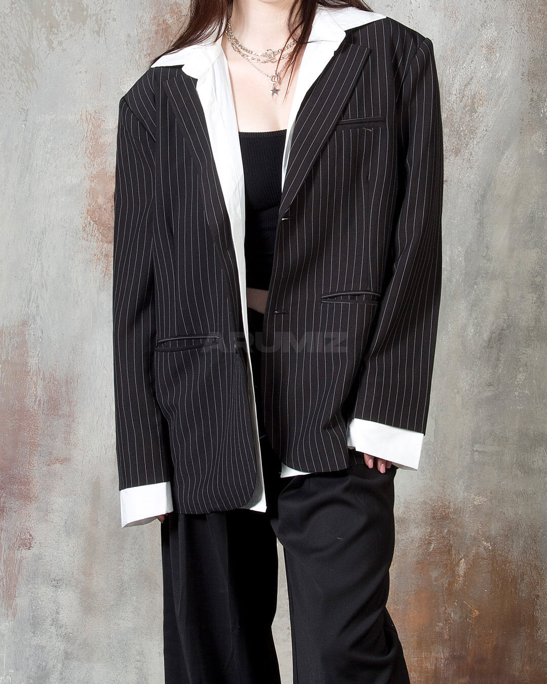 Layered Shirt Detail Oversized Blazer Jacket