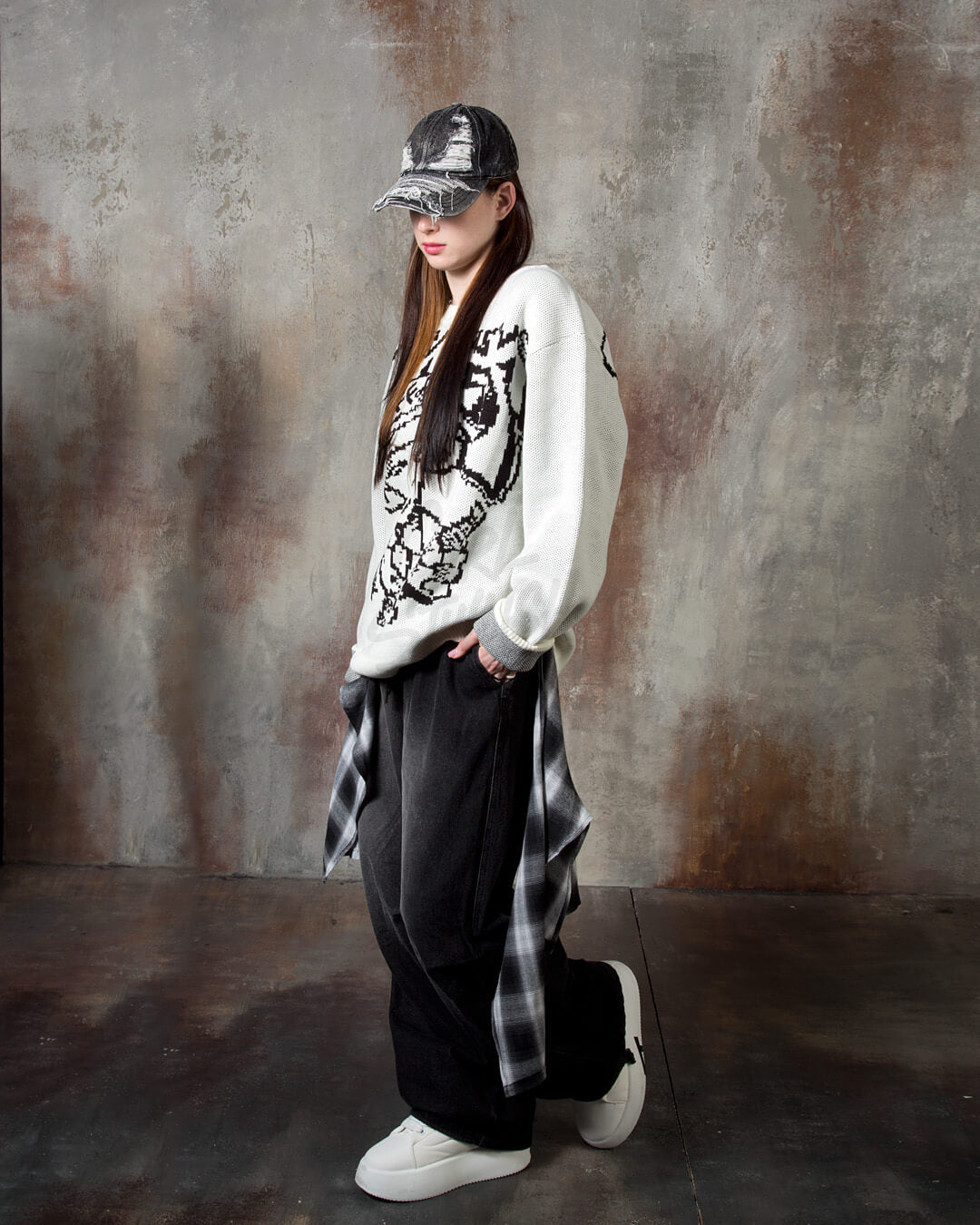 Graffiti Graphic Oversized Intarsia Knit Sweater