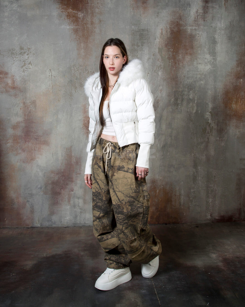 Vintage Tree Camo Wide-Leg Carpenter Cotton Pants