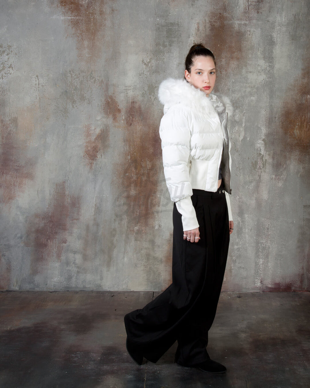 Raccoon Fur Hood Volume Crop Padded Jacket