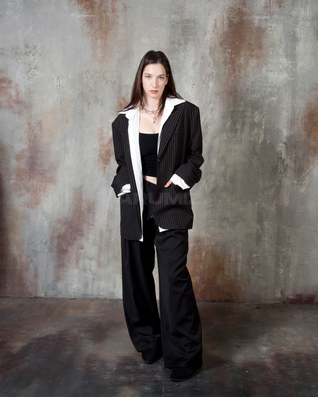 Layered Shirt Detail Oversized Blazer Jacket