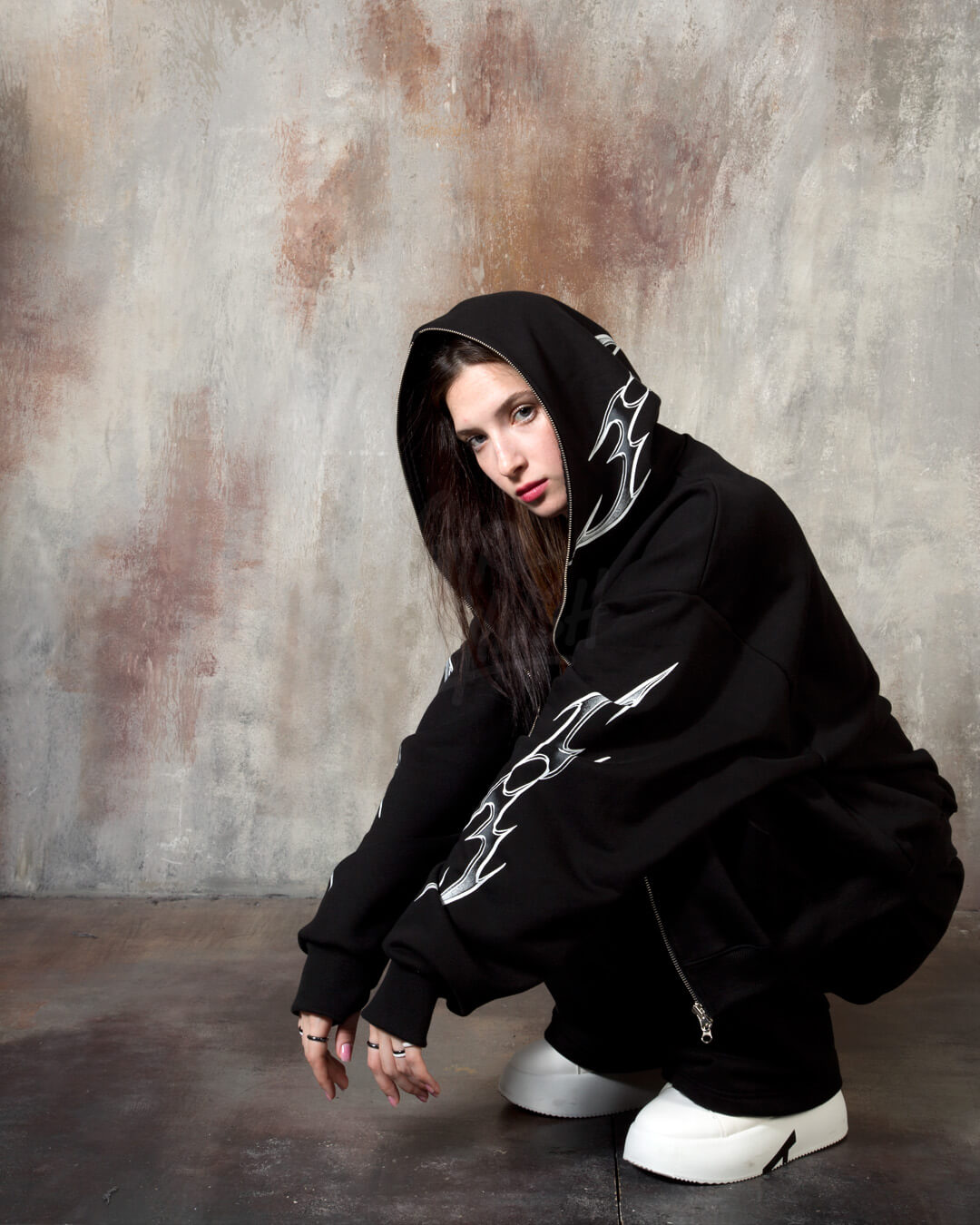 Black Tribal Print Drawstring Wide-Leg Pants
