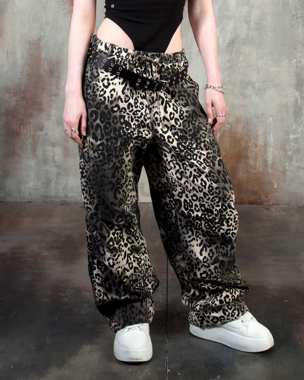 Gradient Leopard Wide-Leg Cotton Pants