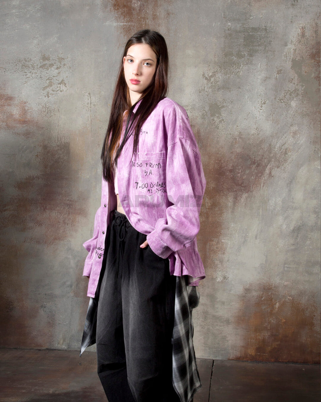 Vintage Washed Graffiti Print Oversized Cotton Shirt