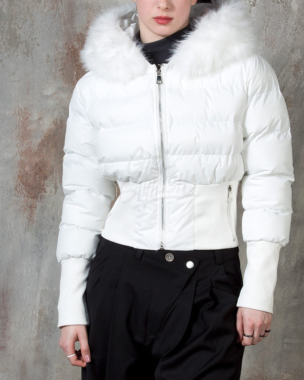 Raccoon Fur Hood Volume Crop Padded Jacket