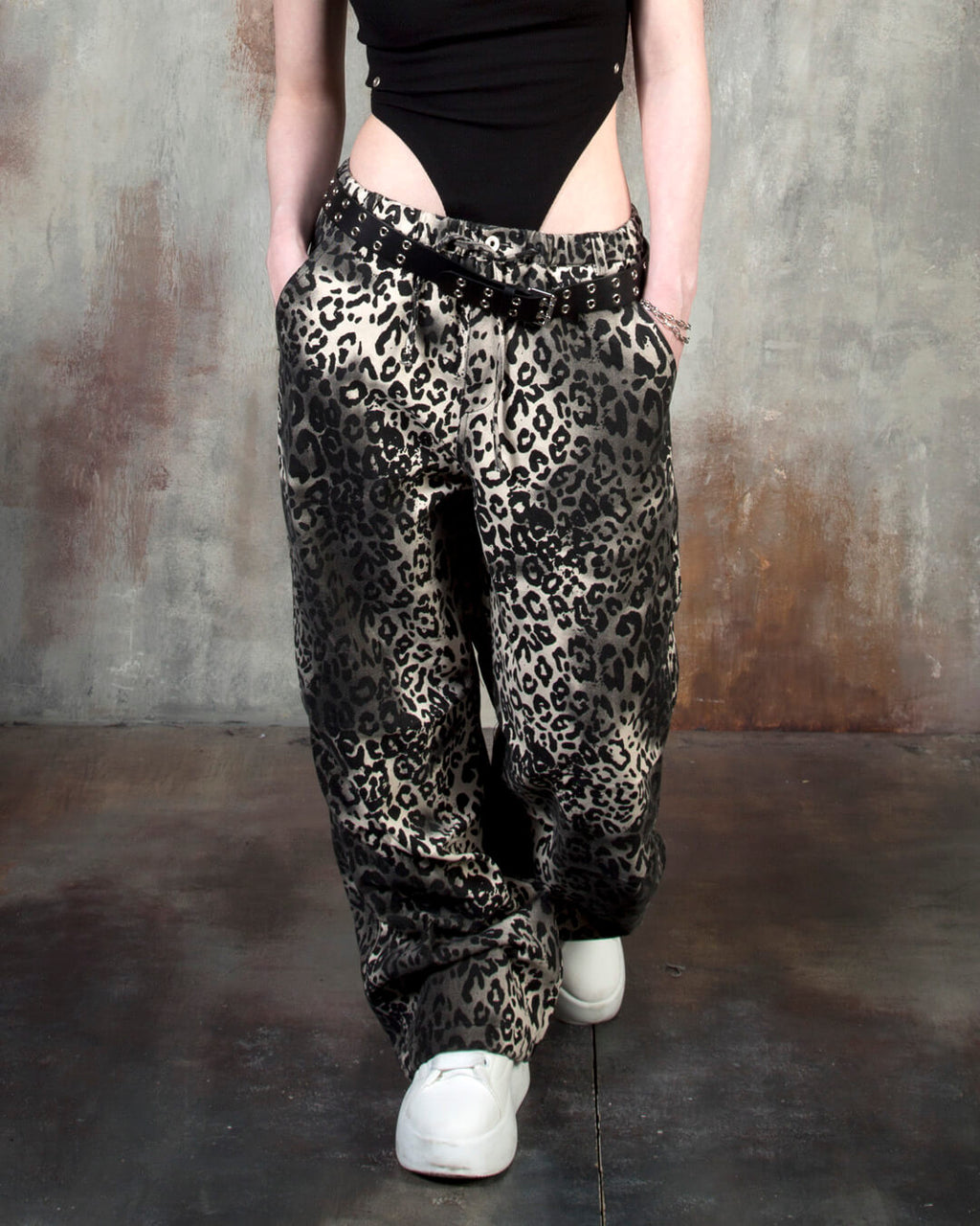 Gradient Leopard Wide-Leg Cotton Pants