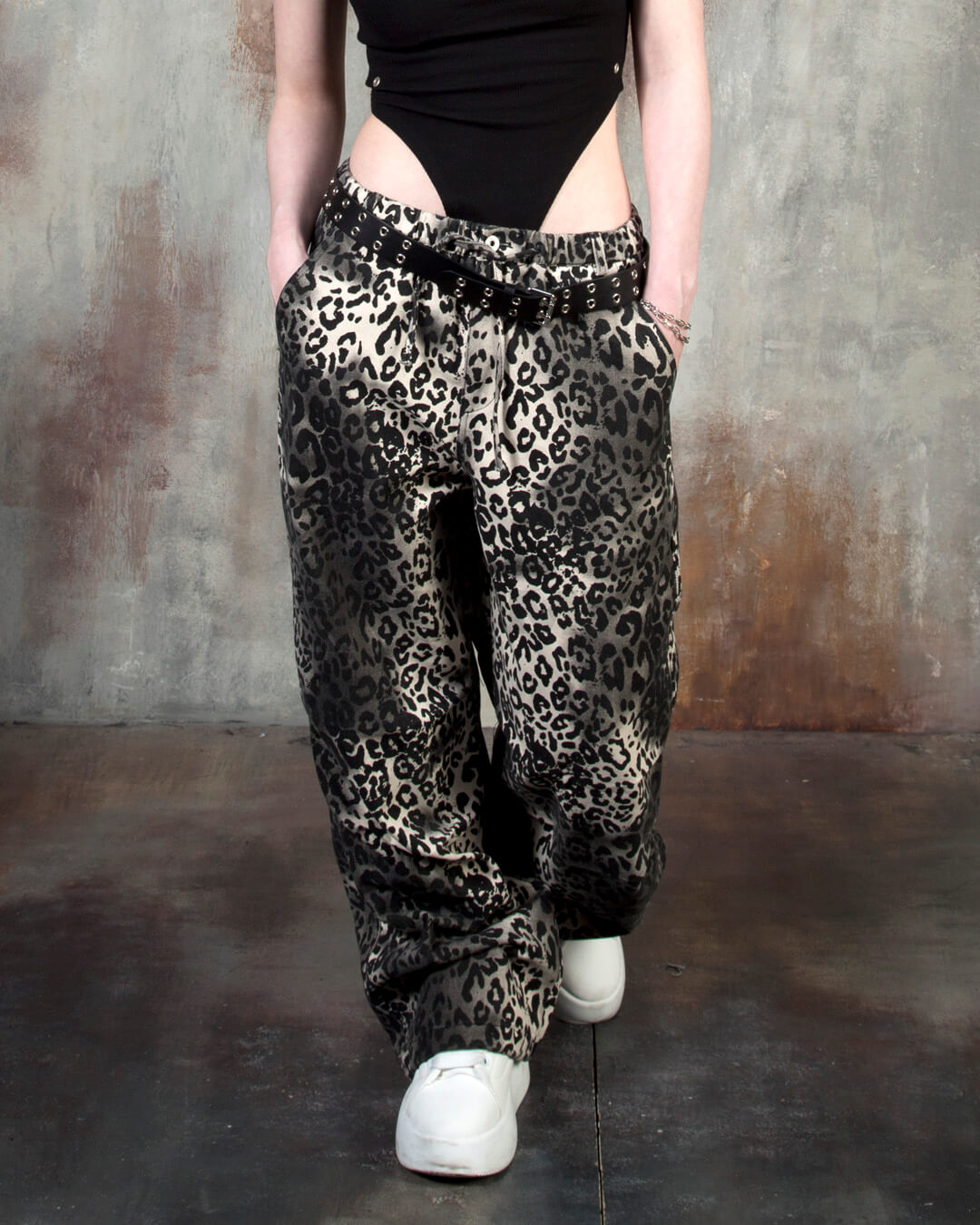 Gradient Leopard Wide-Leg Cotton Pants