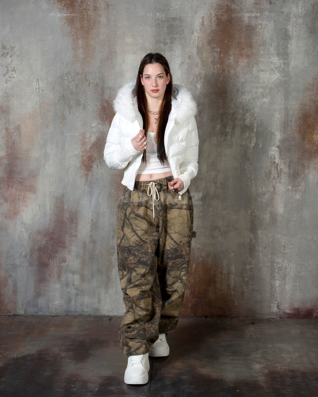 Vintage Tree Camo Wide-Leg Carpenter Cotton Pants