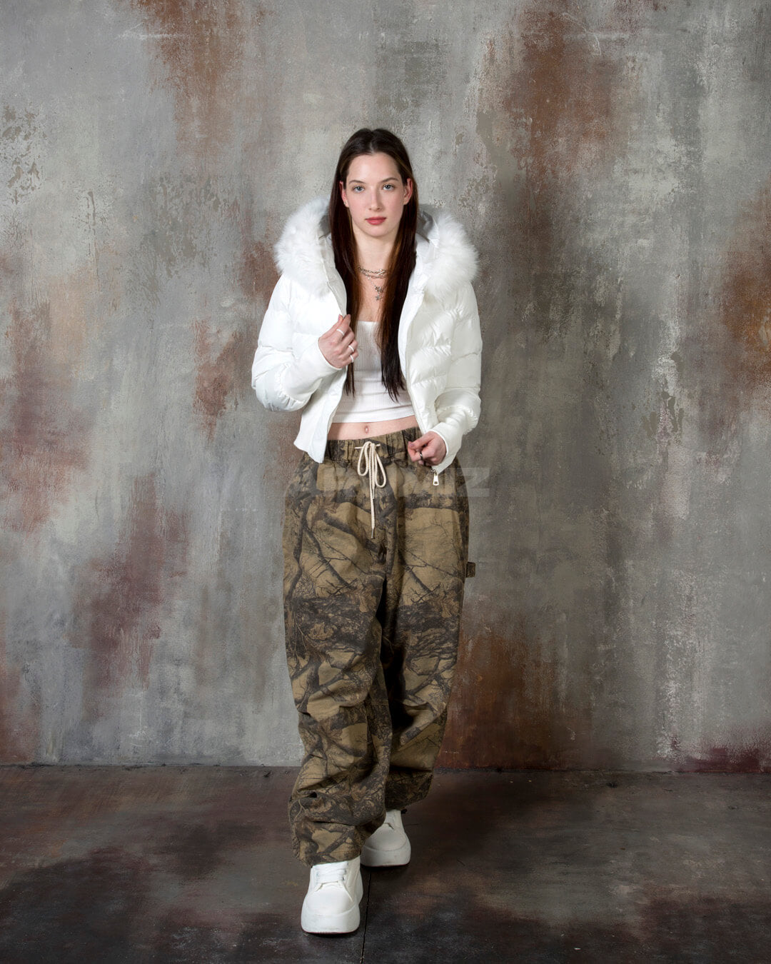 Vintage Tree Camo Wide-Leg Carpenter Cotton Pants