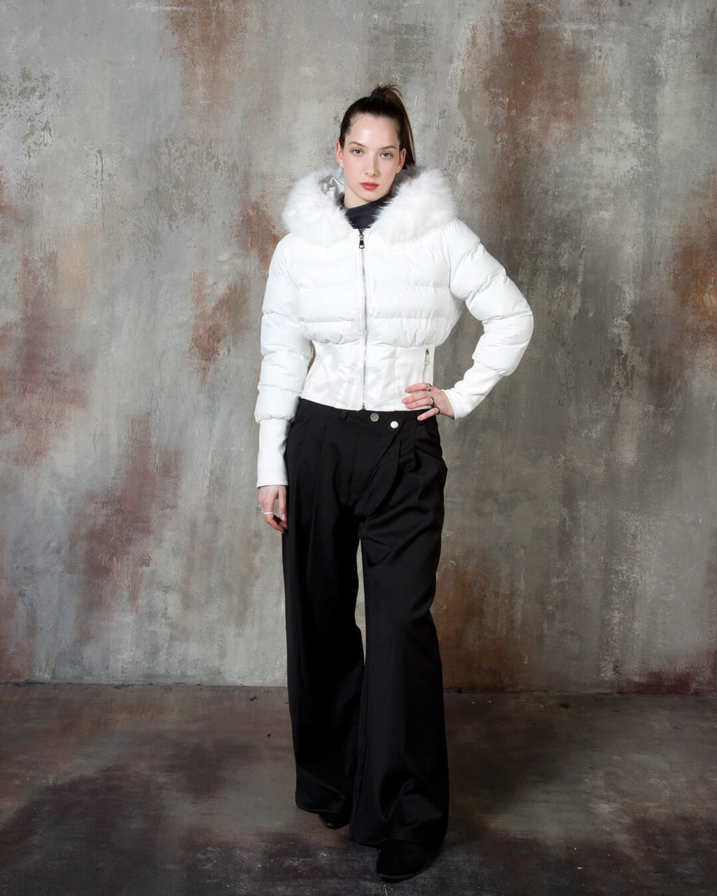 Raccoon Fur Hood Volume Crop Padded Jacket
