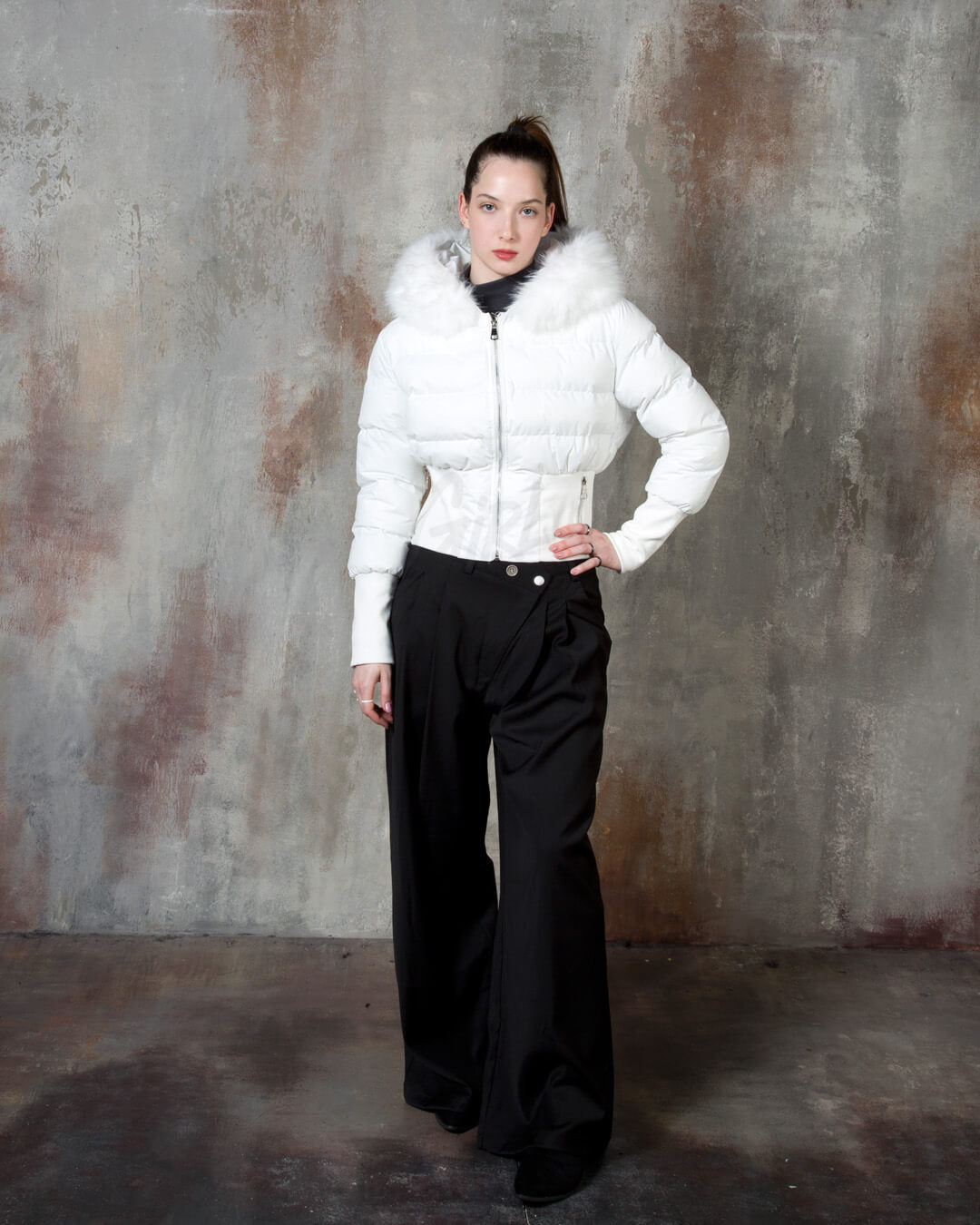 Raccoon Fur Hood Volume Crop Padded Jacket