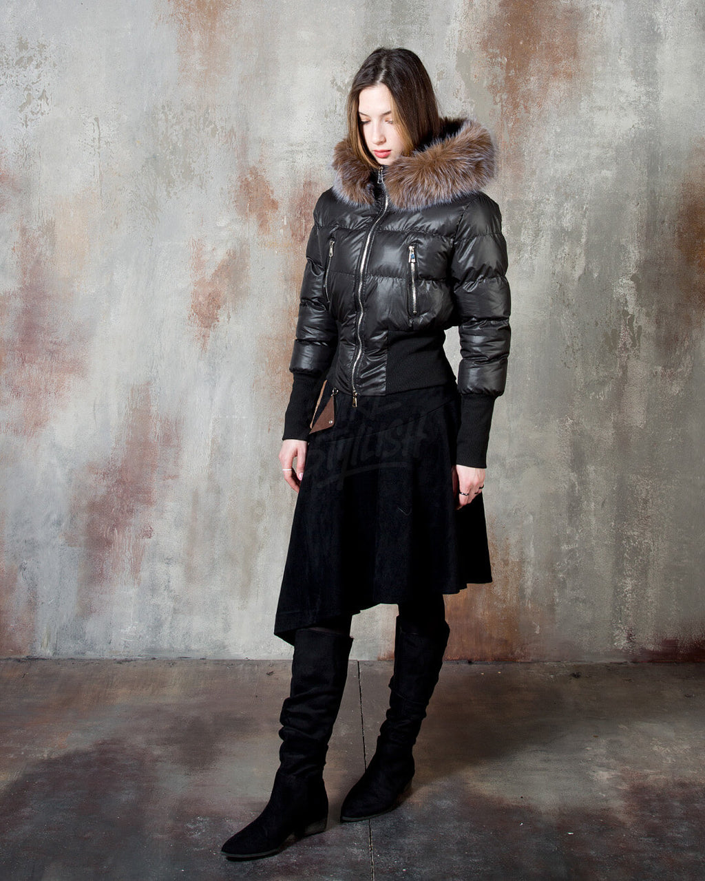 Asymmetric Suede Flared Belt Skirt