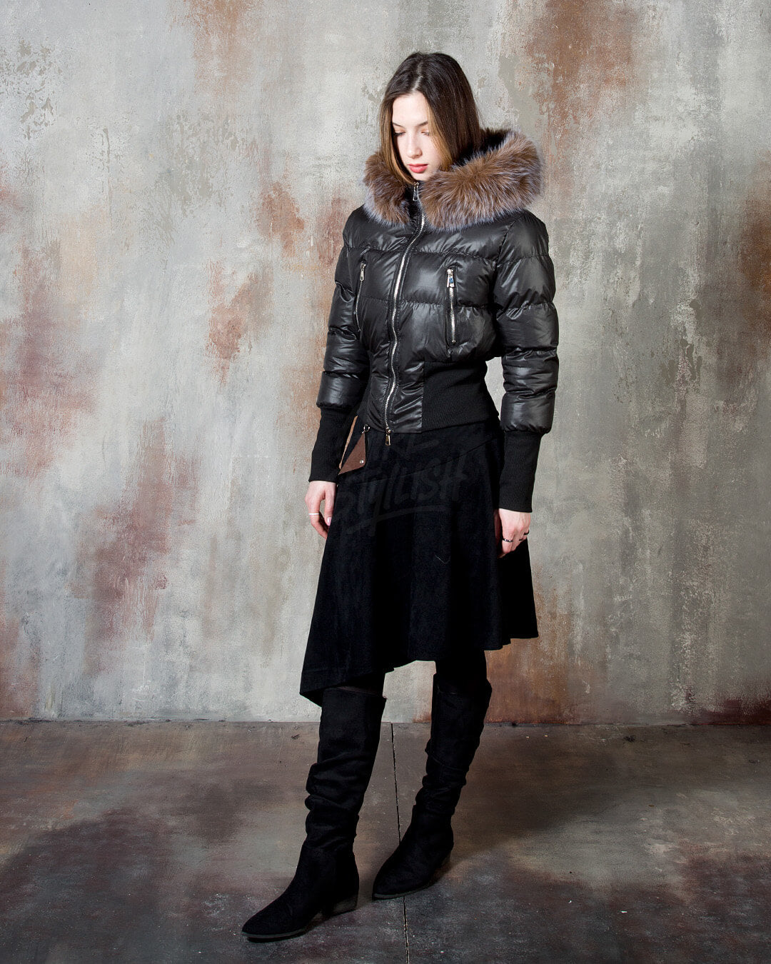 Asymmetric Suede Flared Belt Skirt