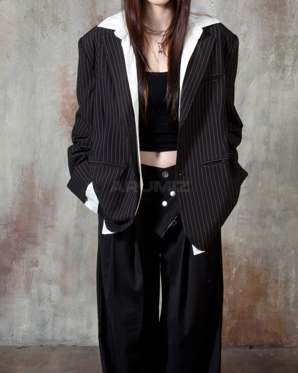 Layered Shirt Detail Oversized Blazer Jacket