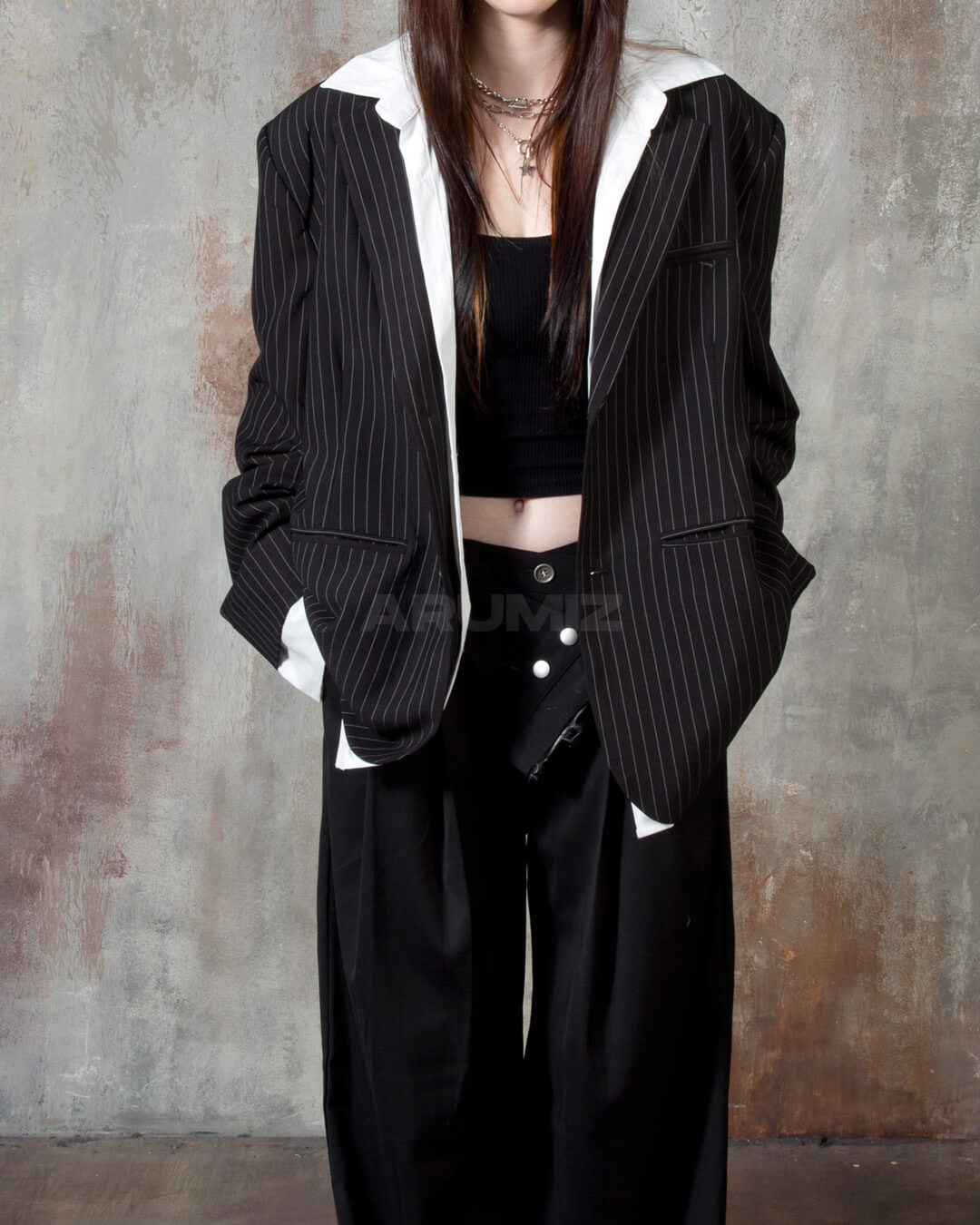 Layered Shirt Detail Oversized Blazer Jacket