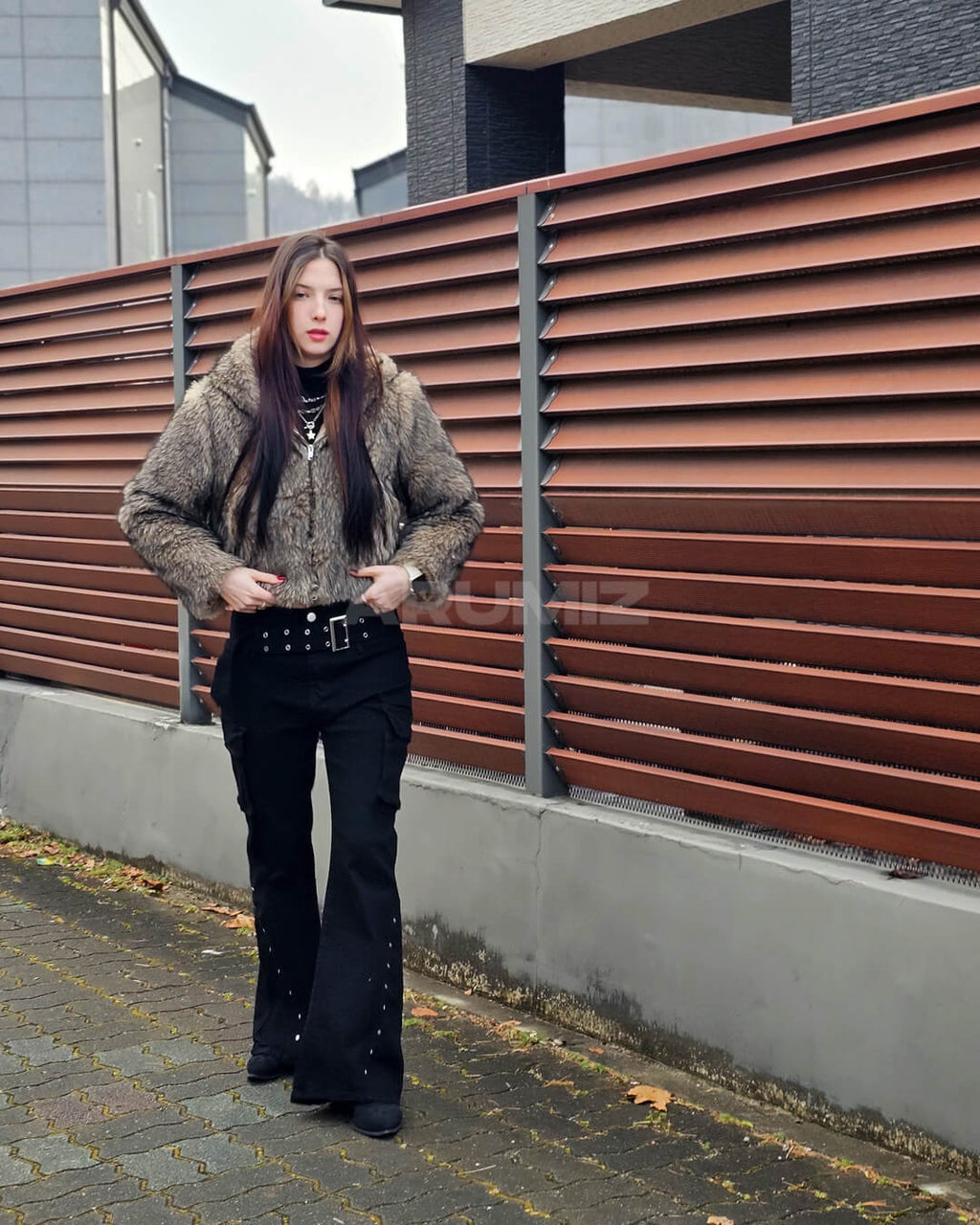 Wolf Faux Fur Hooded Cropped Jacket