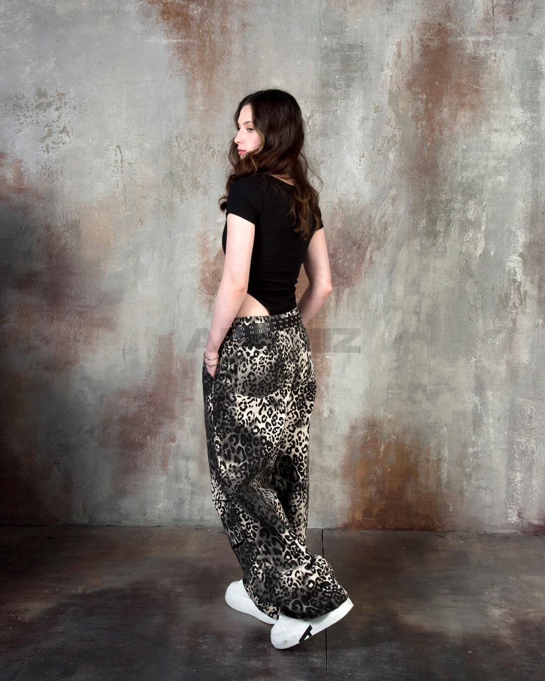 Gradient Leopard Wide-Leg Cotton Pants