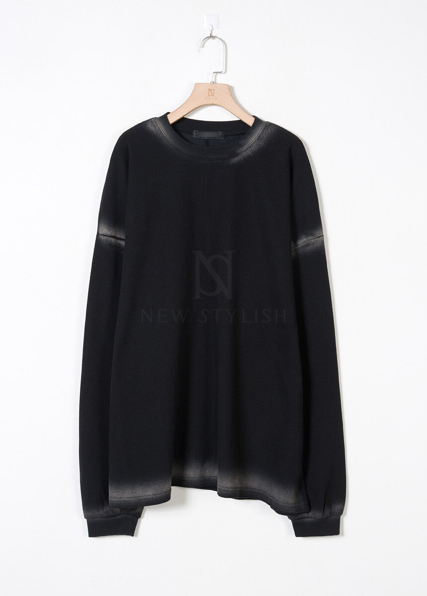 Gradient Line Waffle Black Long Sleeve T-shirt