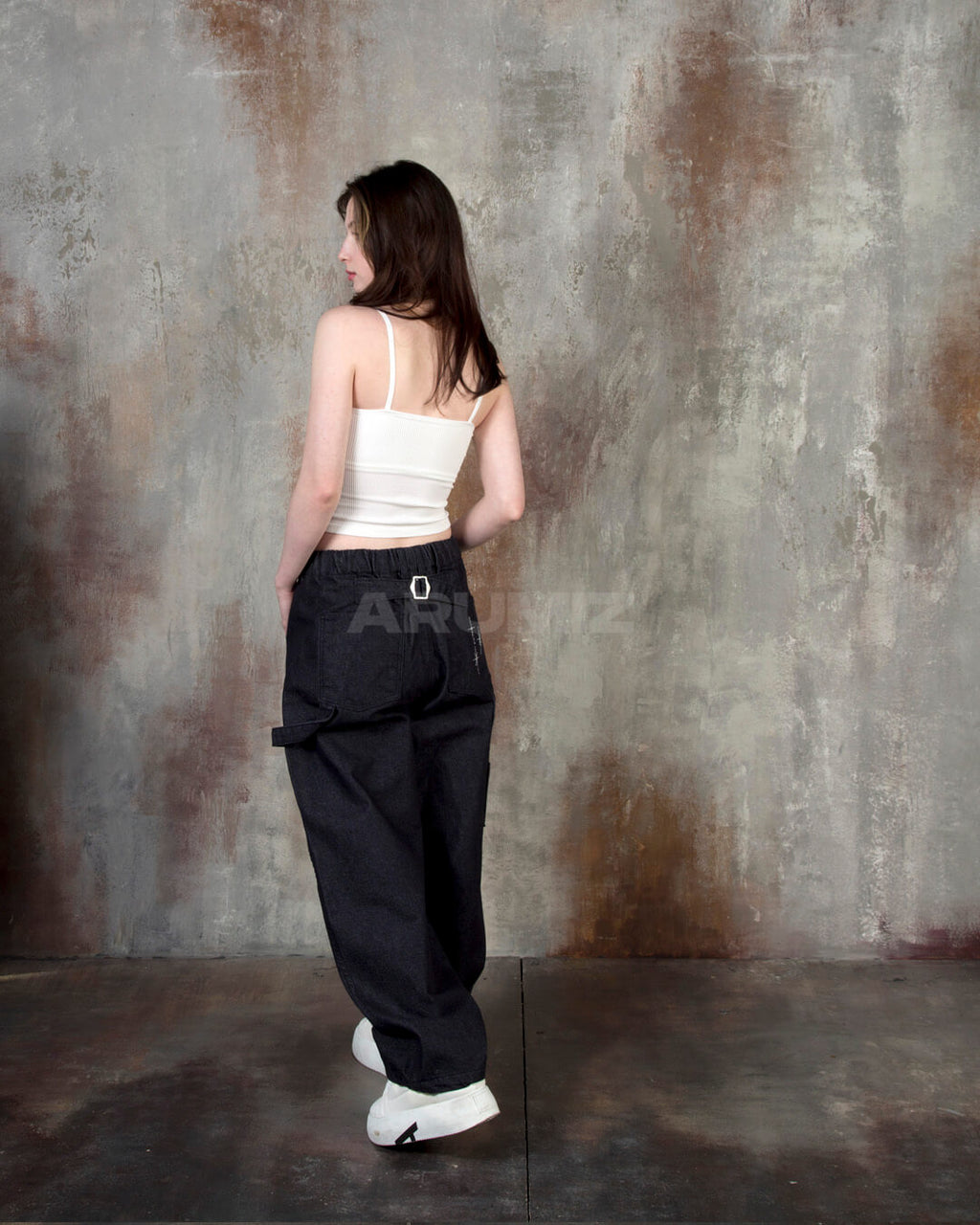 Star Embroidered Carpenter Wide-Leg Cotton Pants