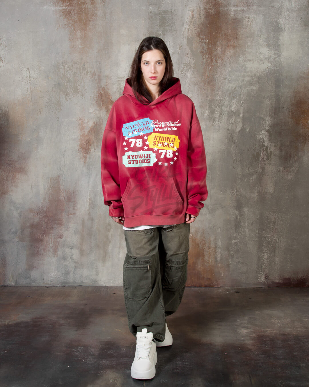 Ticket Graphic Pigment-Washed Oversized Hoodie