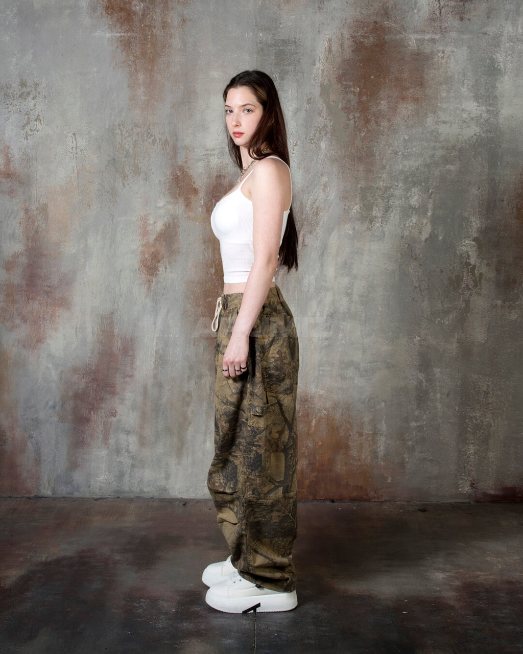 Vintage Tree Camo Wide-Leg Carpenter Cotton Pants