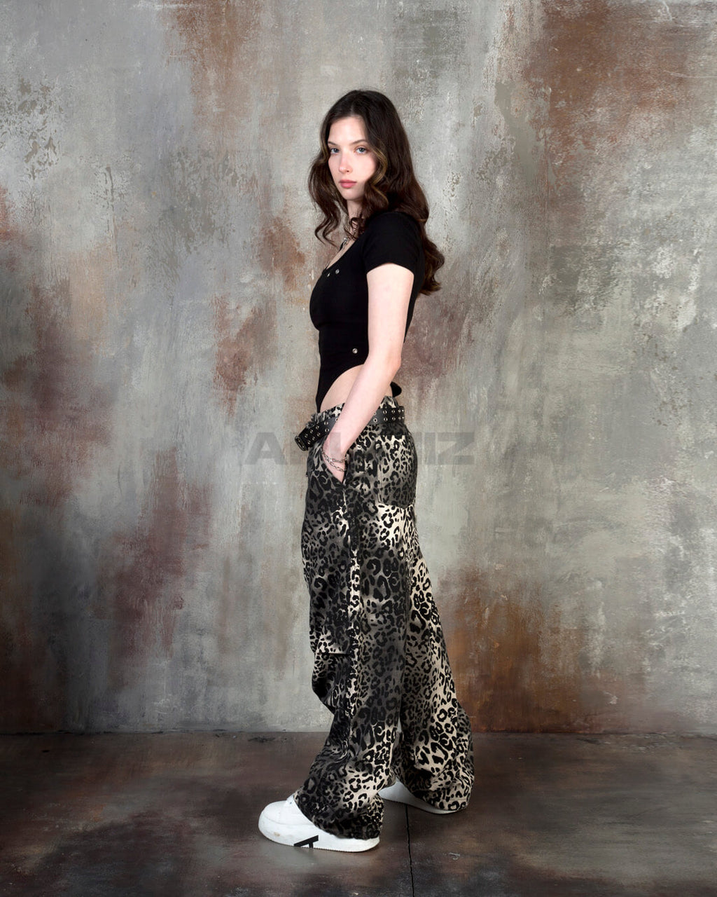 Gradient Leopard Wide-Leg Cotton Pants