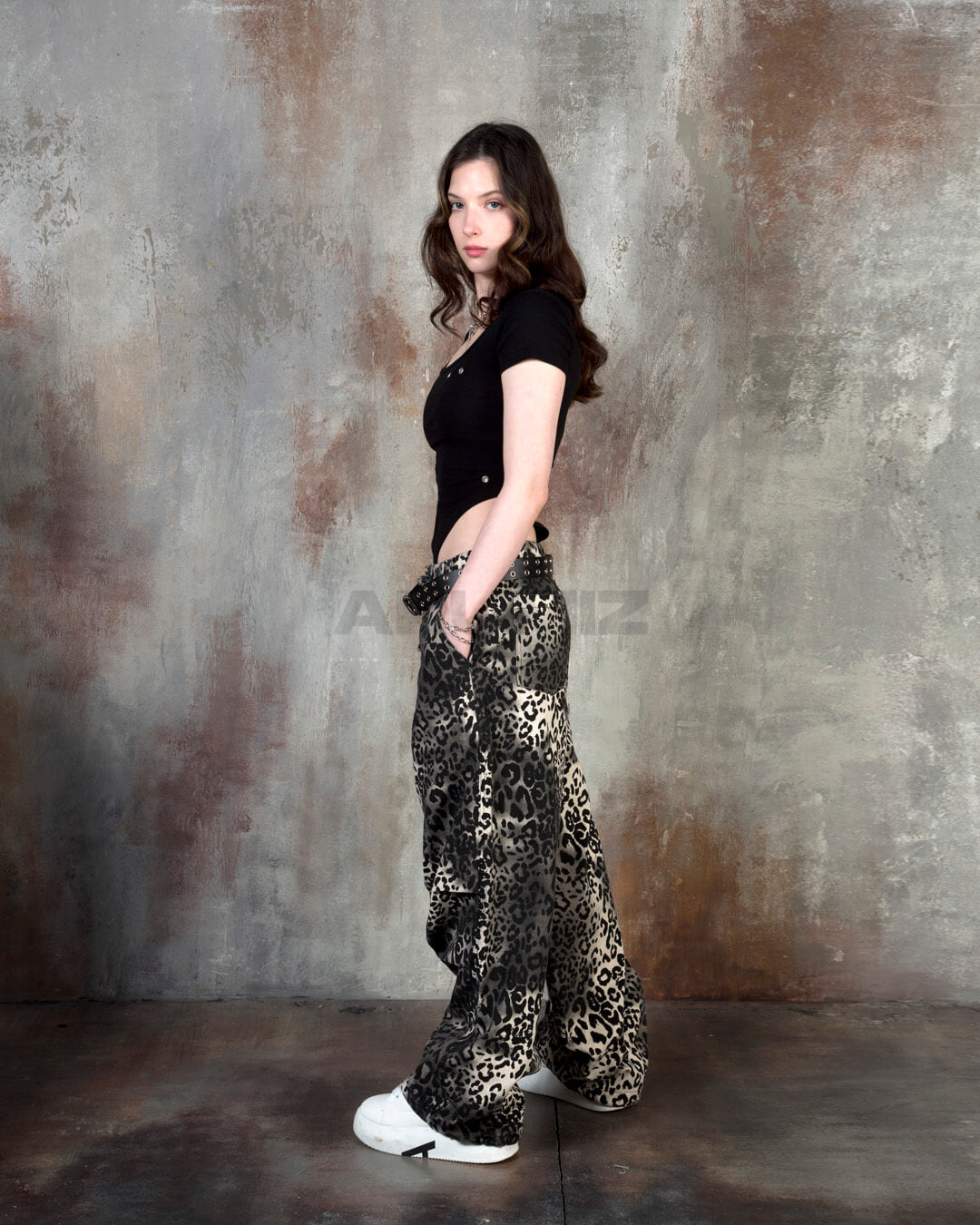 Gradient Leopard Wide-Leg Cotton Pants