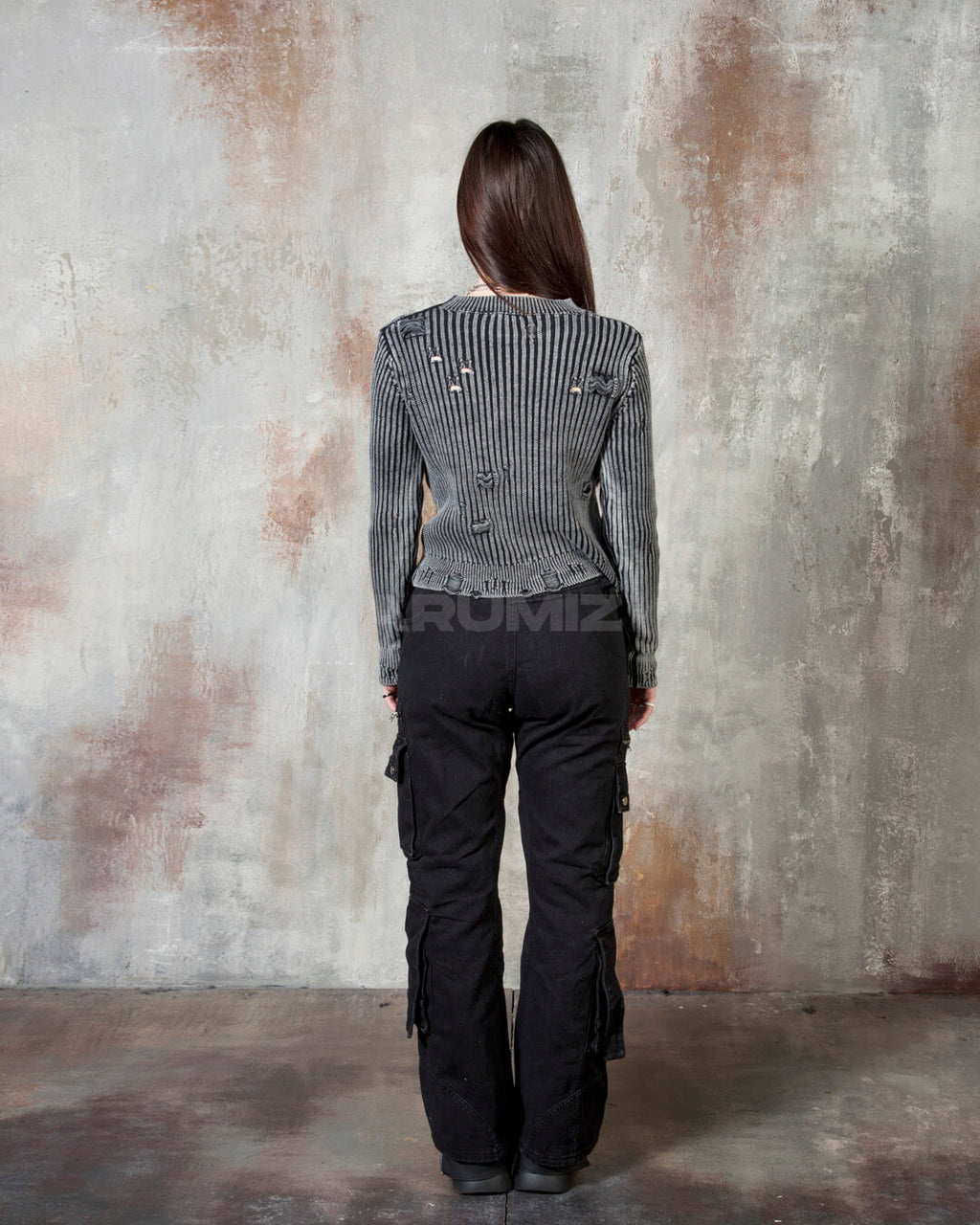 Distressed Ribbed Cropped Knit Sweater