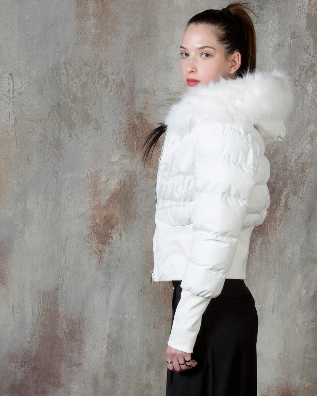 Raccoon Fur Hood Volume Crop Padded Jacket
