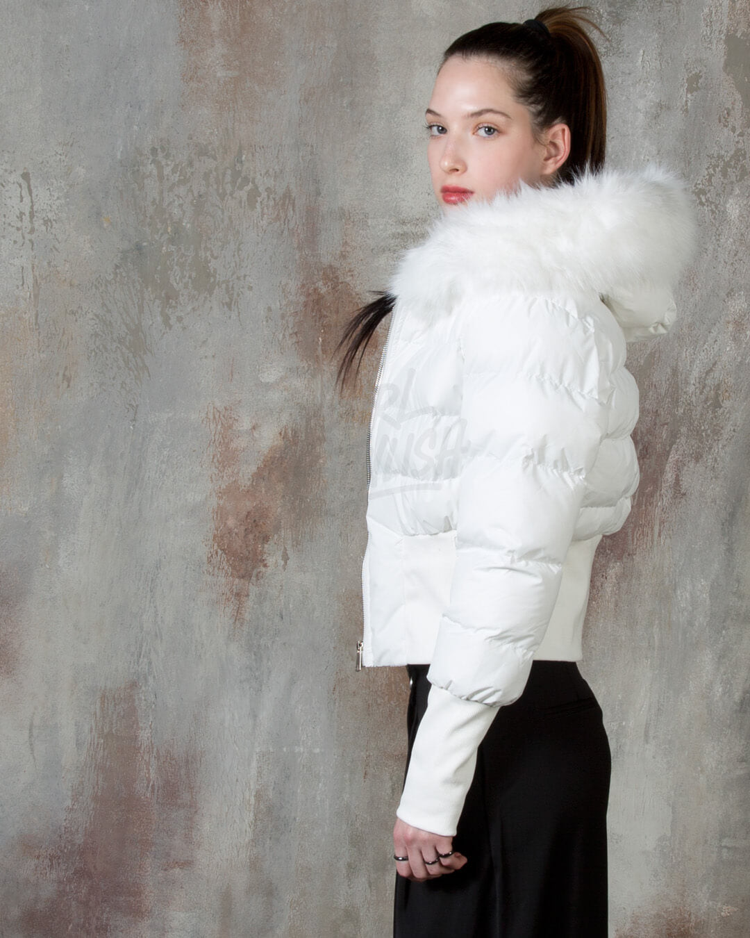 Raccoon Fur Hood Volume Crop Padded Jacket